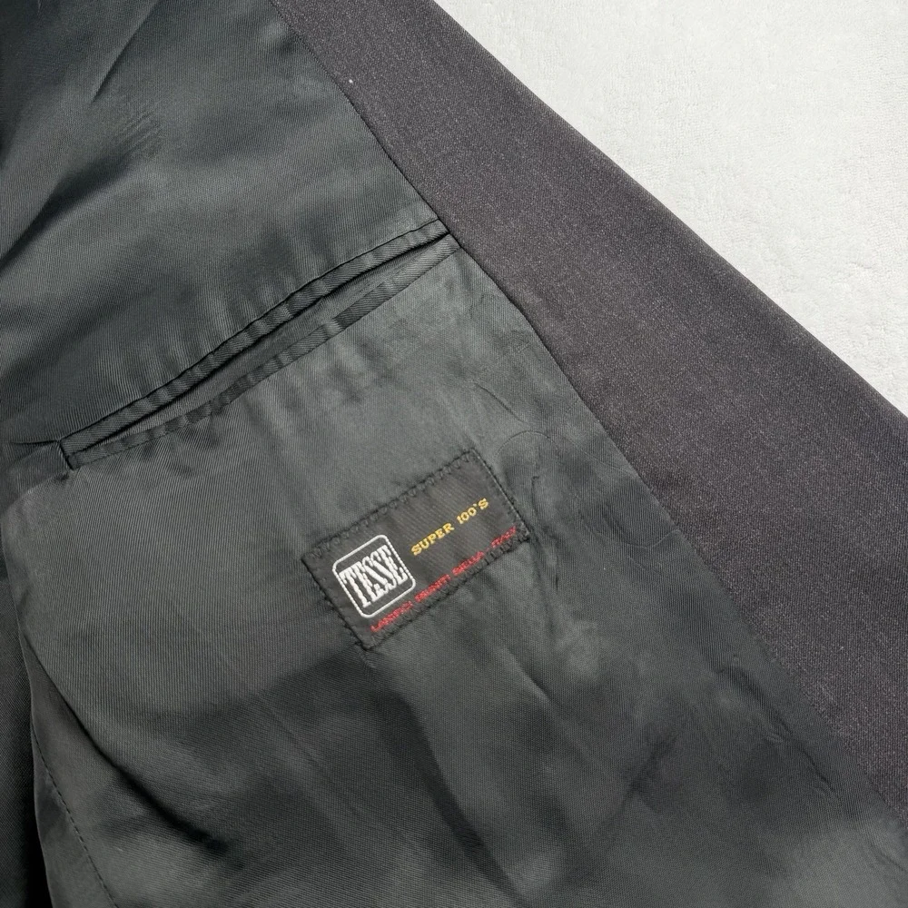 Vtg Vito Rufolo TESSE Super 100s Suit 42L 34x32 Charcoal Double Breasted Peak